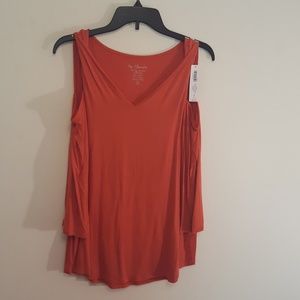 Chicos cold shoulder orange sparkle top